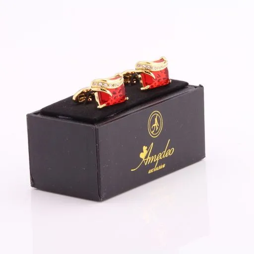 Gold   Red Mens Stainless Steel Squares Cufflinks for Shirt with Box - Hand Crafted Perfect Gift