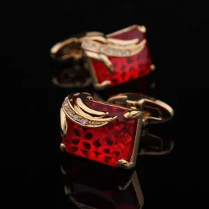 Gold   Red Mens Stainless Steel Squares Cufflinks for Shirt with Box - Hand Crafted Perfect Gift