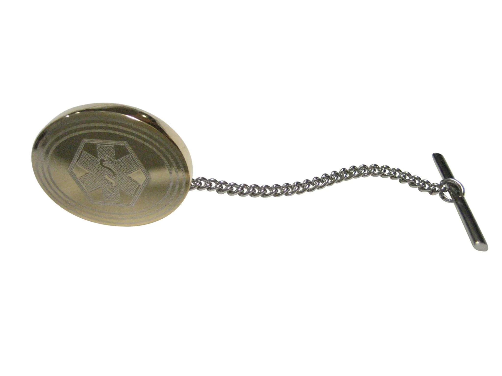 Gold Toned Etched Oval Paramedic Star of Life Symbol Tie Tack