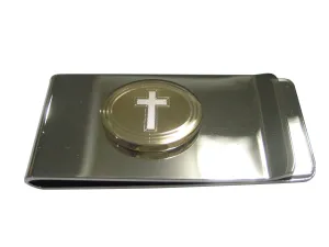 Gold Toned Etched Oval Religious Cross Money Clip