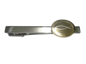 Gold Toned Etched Oval Religious Ichthys Fish Tie Clip