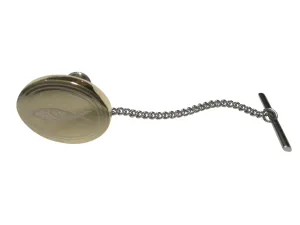 Gold Toned Etched Oval Religious Ichthys Jesus Fish Tie Tack