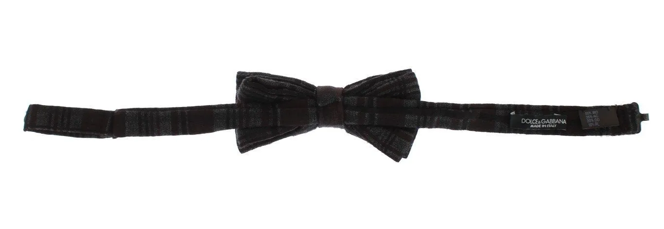 Gray Brown Checkered Pattern Bow Tie
