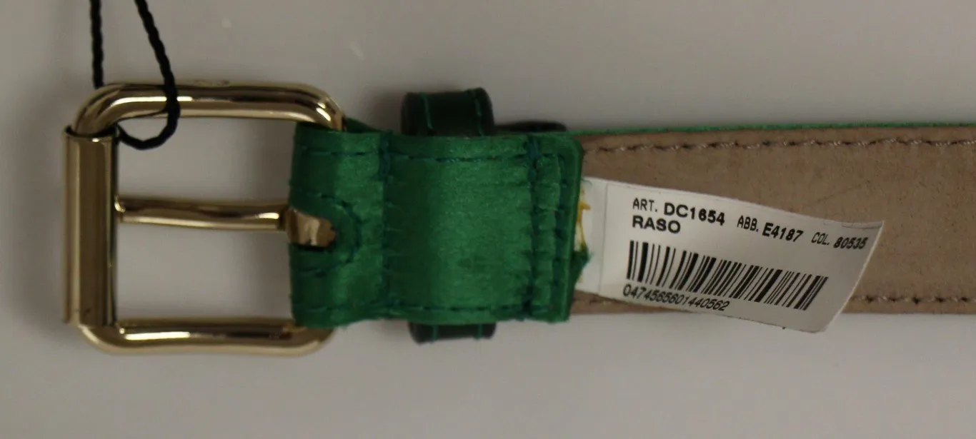 Green Leather Silk Logo Belt
