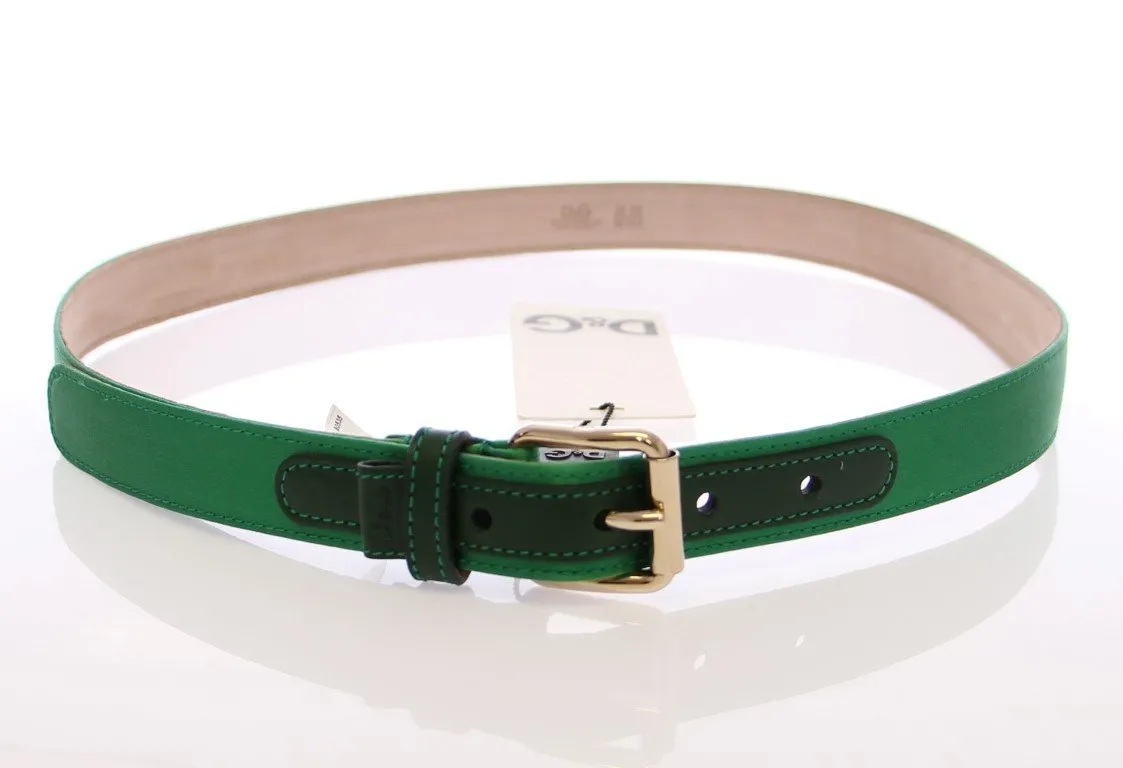 Green Leather Silk Logo Belt