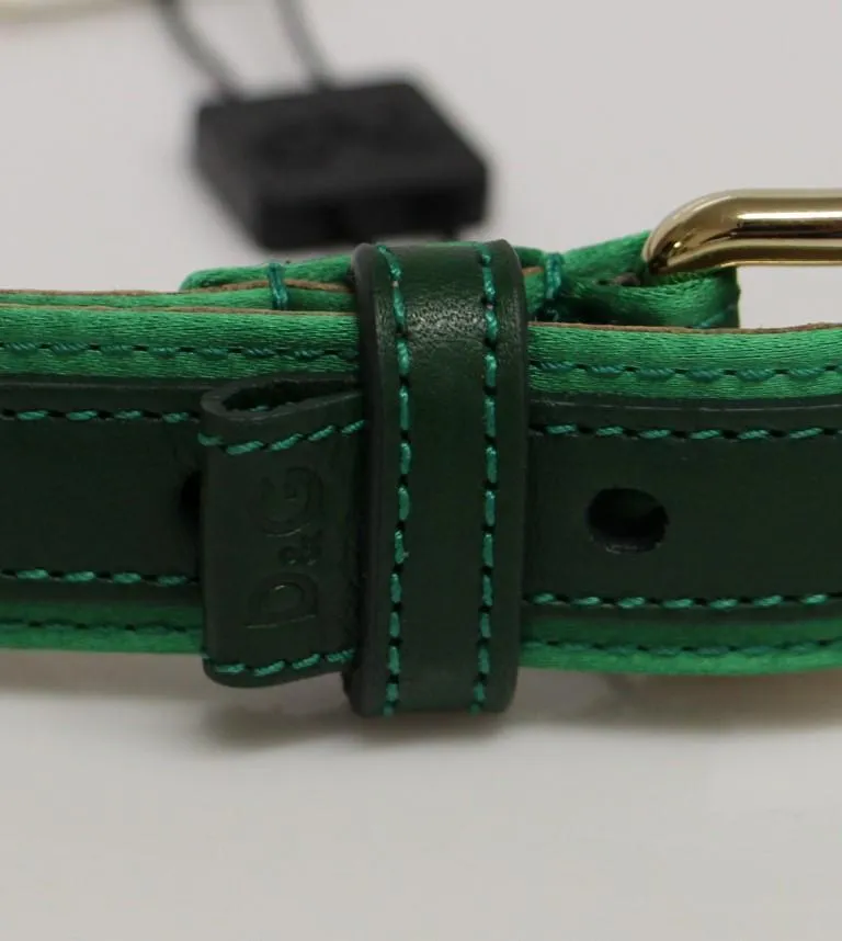 Green Leather Silk Logo Belt