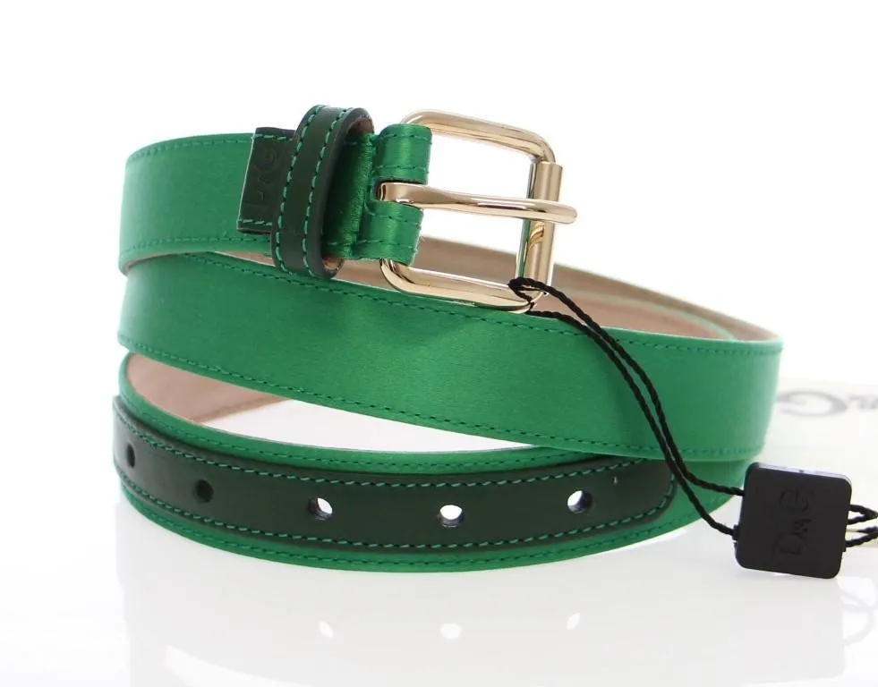 Green Leather Silk Logo Belt