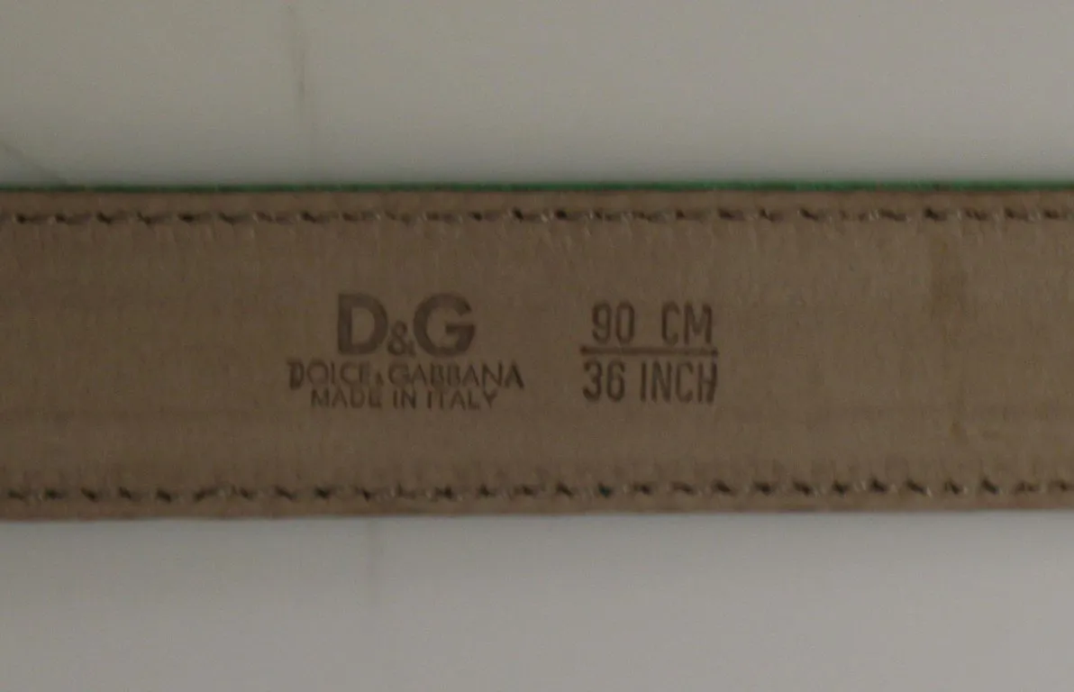 Green Leather Silk Logo Belt