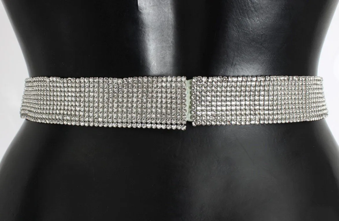 Green Silk Clear Real Crystal Waist Belt
