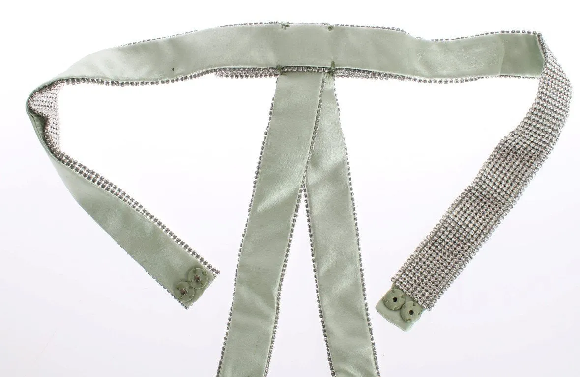 Green Silk Clear Real Crystal Waist Belt