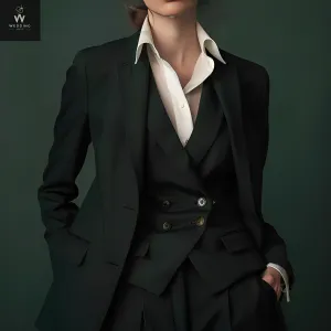 Green Three-Piece Pant Suit for Women - Elegant Women's Wedding Suit, Dressy Formal Wear