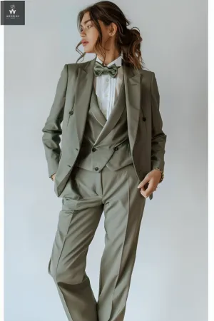 Green Tuxedo Three-Piece Pant Suit for Women - Elegant Wedding Suit, Dressy Formal Wear & Women's Attire