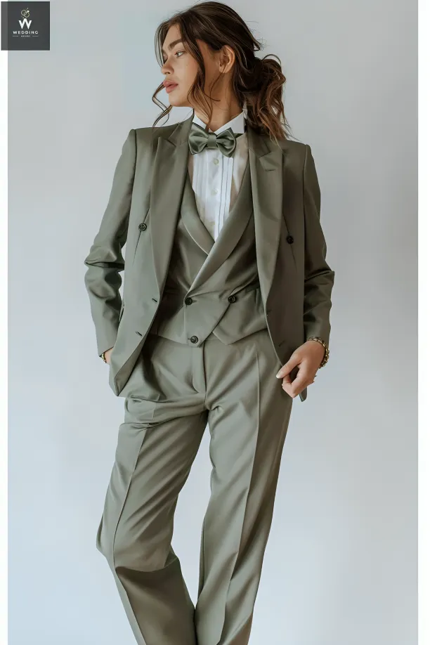 Green Tuxedo Three-Piece Pant Suit for Women - Elegant Wedding Suit, Dressy Formal Wear & Women's Attire