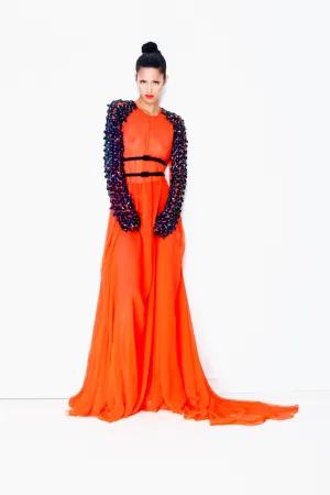 Hand Beaded Sleeved Gown