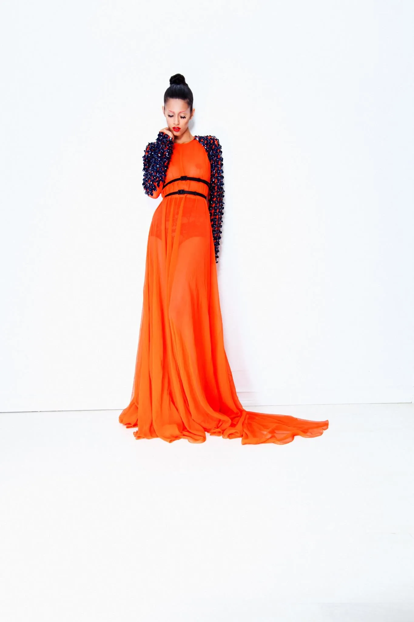 Hand Beaded Sleeved Gown