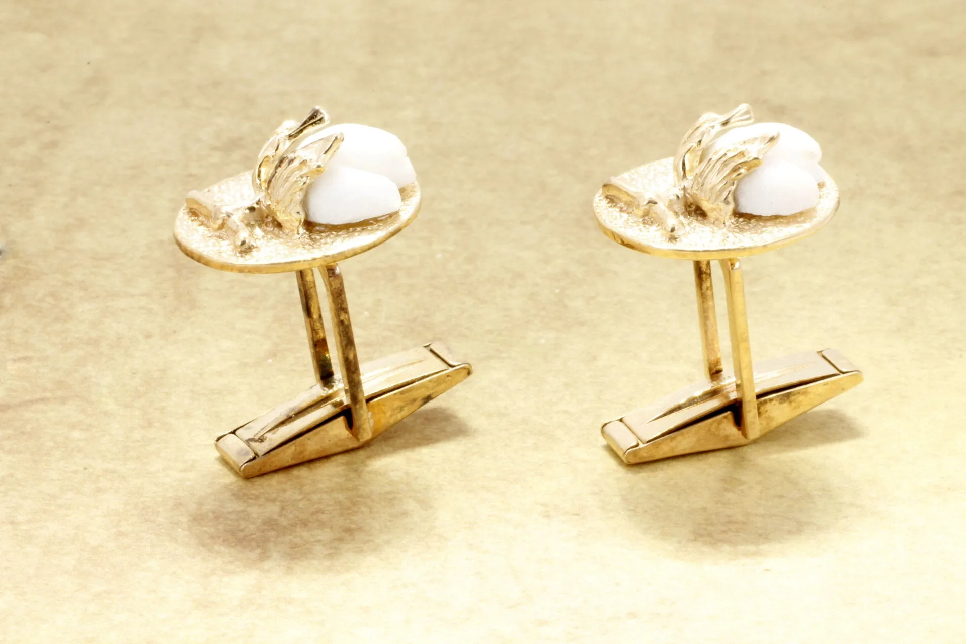 Handmade 14kt gold Cotton Boll Cufflinks with White Cotton Bolls