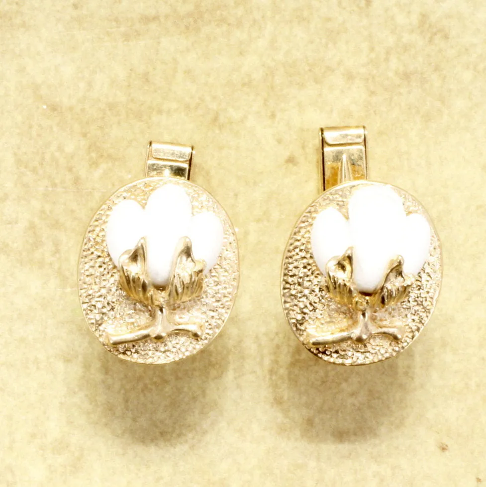 Handmade 14kt gold Cotton Boll Cufflinks with White Cotton Bolls