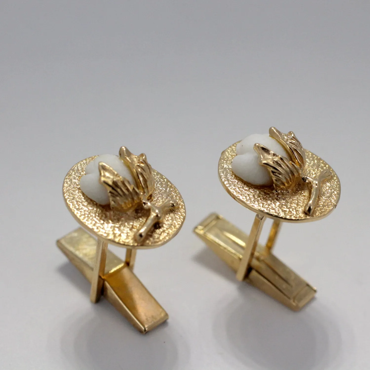 Handmade 14kt gold Cotton Boll Cufflinks with White Cotton Bolls