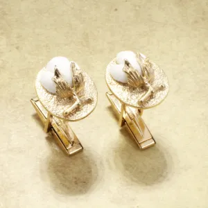 Handmade 14kt gold Cotton Boll Cufflinks with White Cotton Bolls