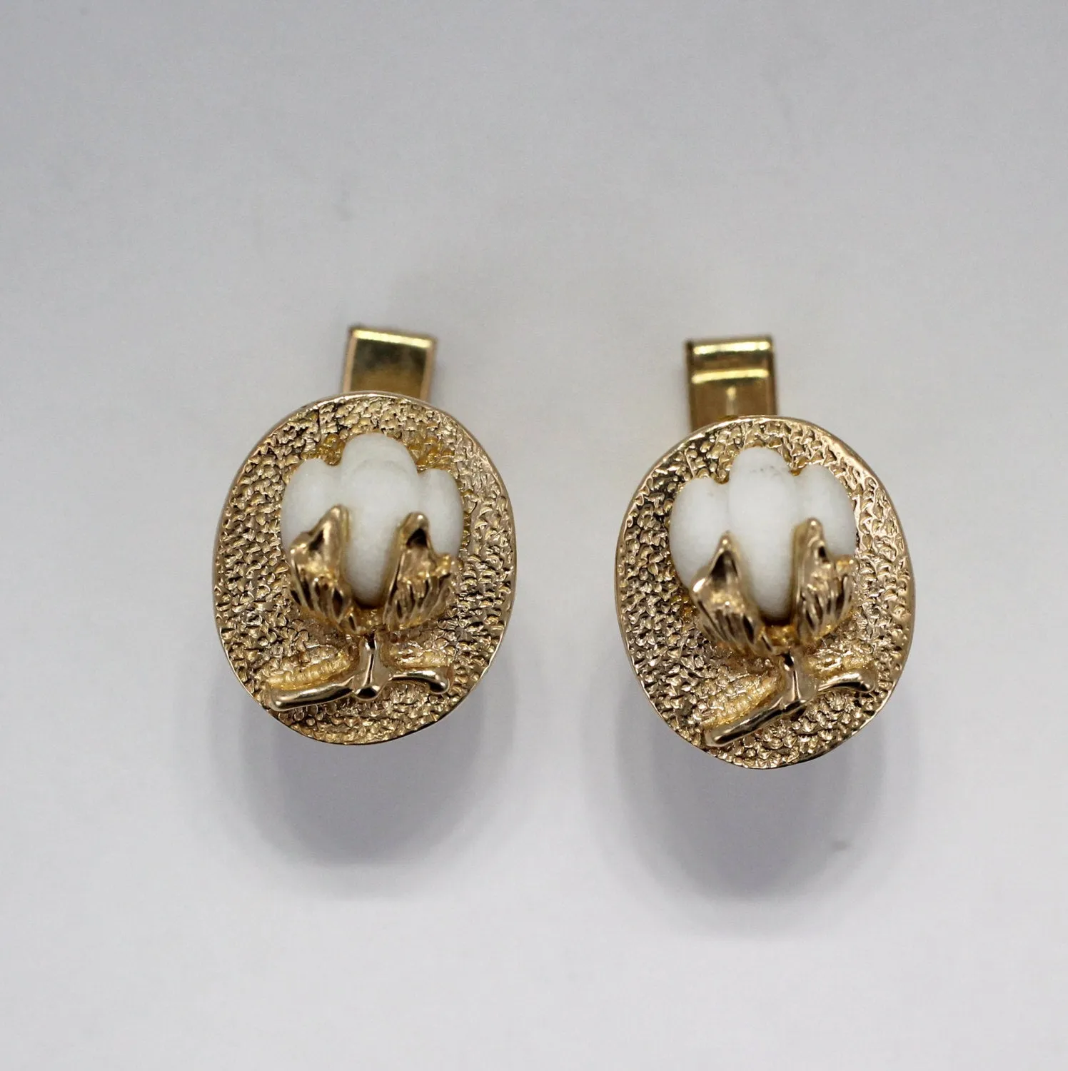 Handmade 14kt gold Cotton Boll Cufflinks with White Cotton Bolls