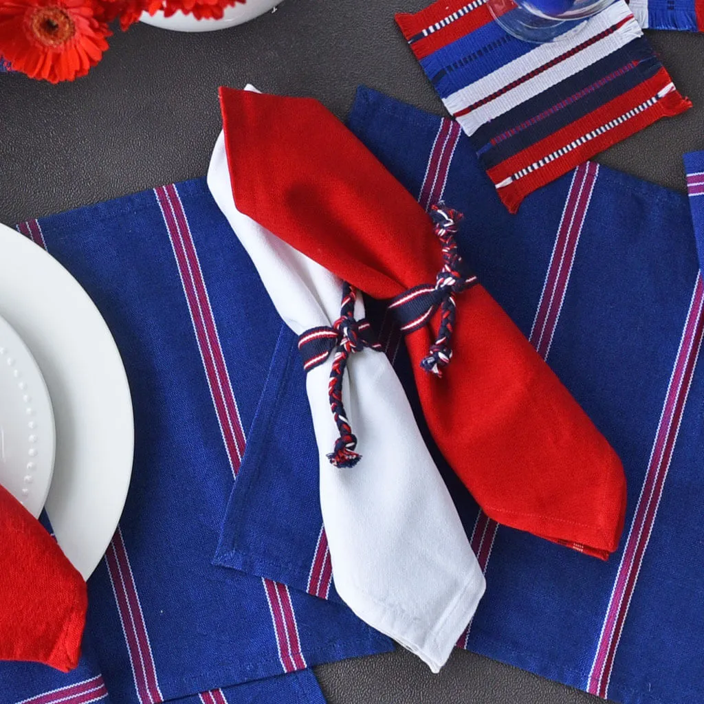 Handwoven Napkin Ties | Red, White & Blue Stripes