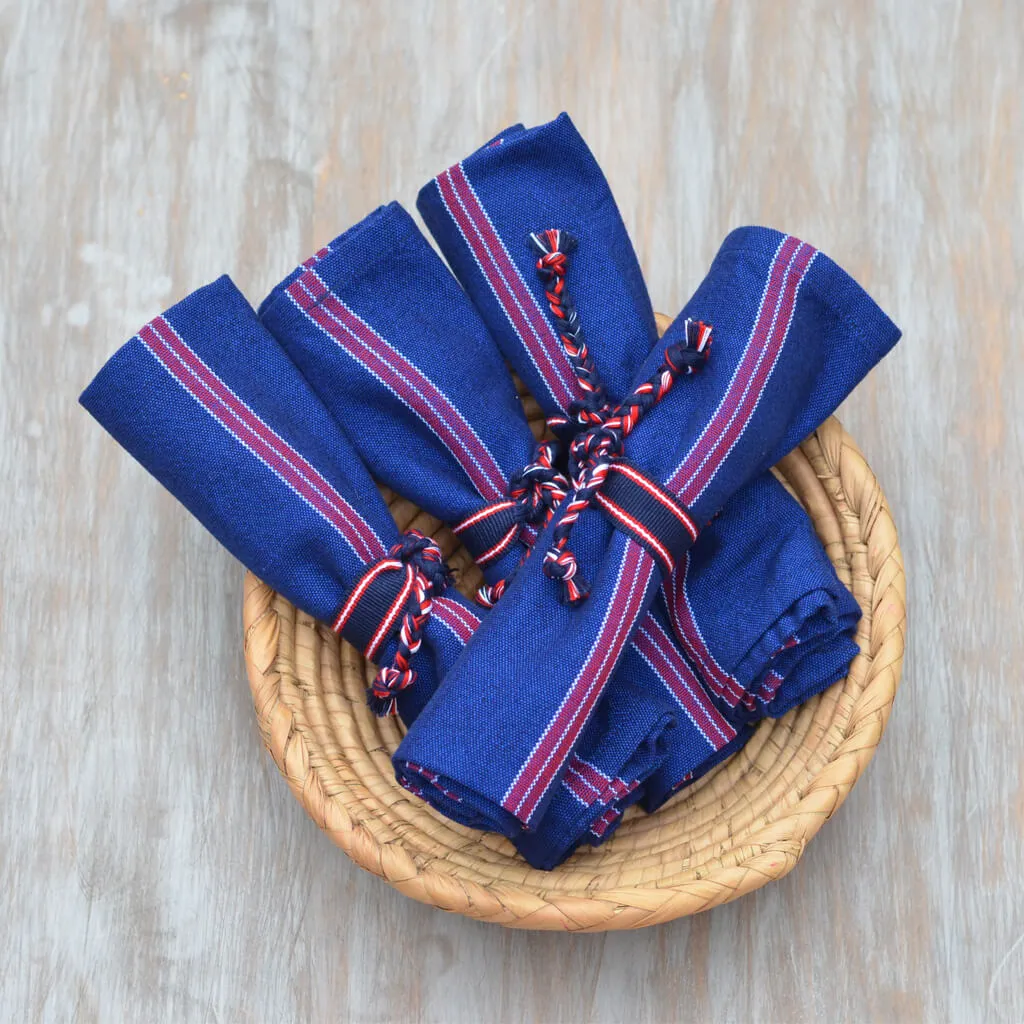 Handwoven Napkin Ties | Red, White & Blue Stripes