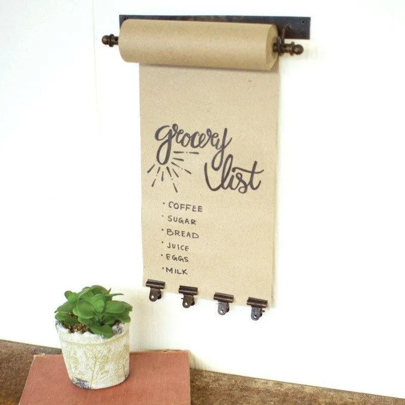Hanging Note Roll with 4 Antique Brass Finish Clips - 22in