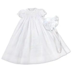Heart & Bow White Christening Gown with Bonnet & Slip