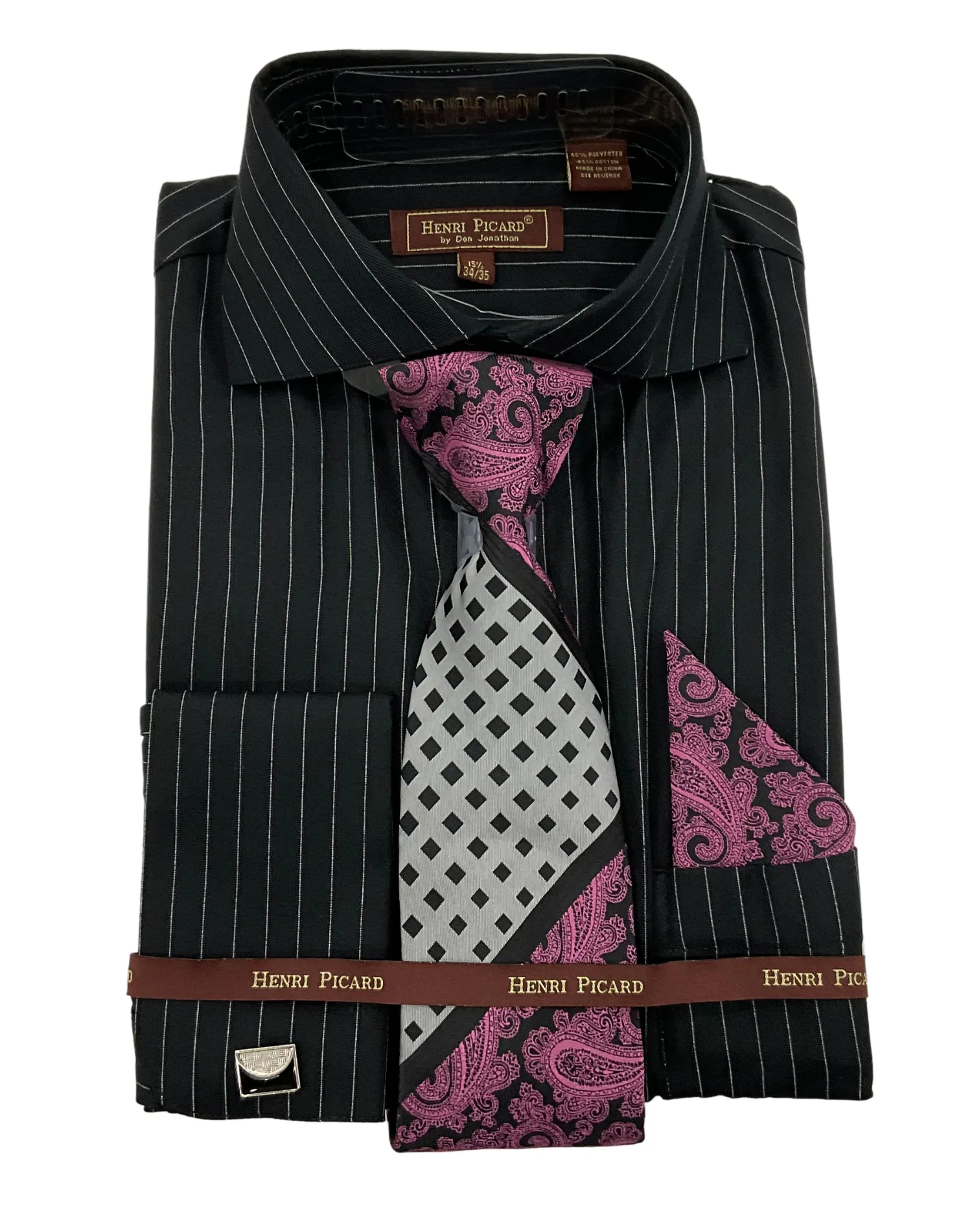 Henri Picard Pinstripe Regular Fit Dress Shirt Combo - Black