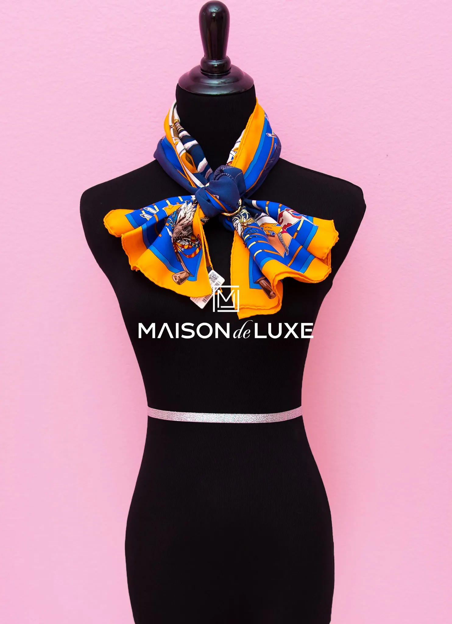 Hermes "Pani La Shar Pawnee" Blue Wash Twill Silk 90 cm Scarf