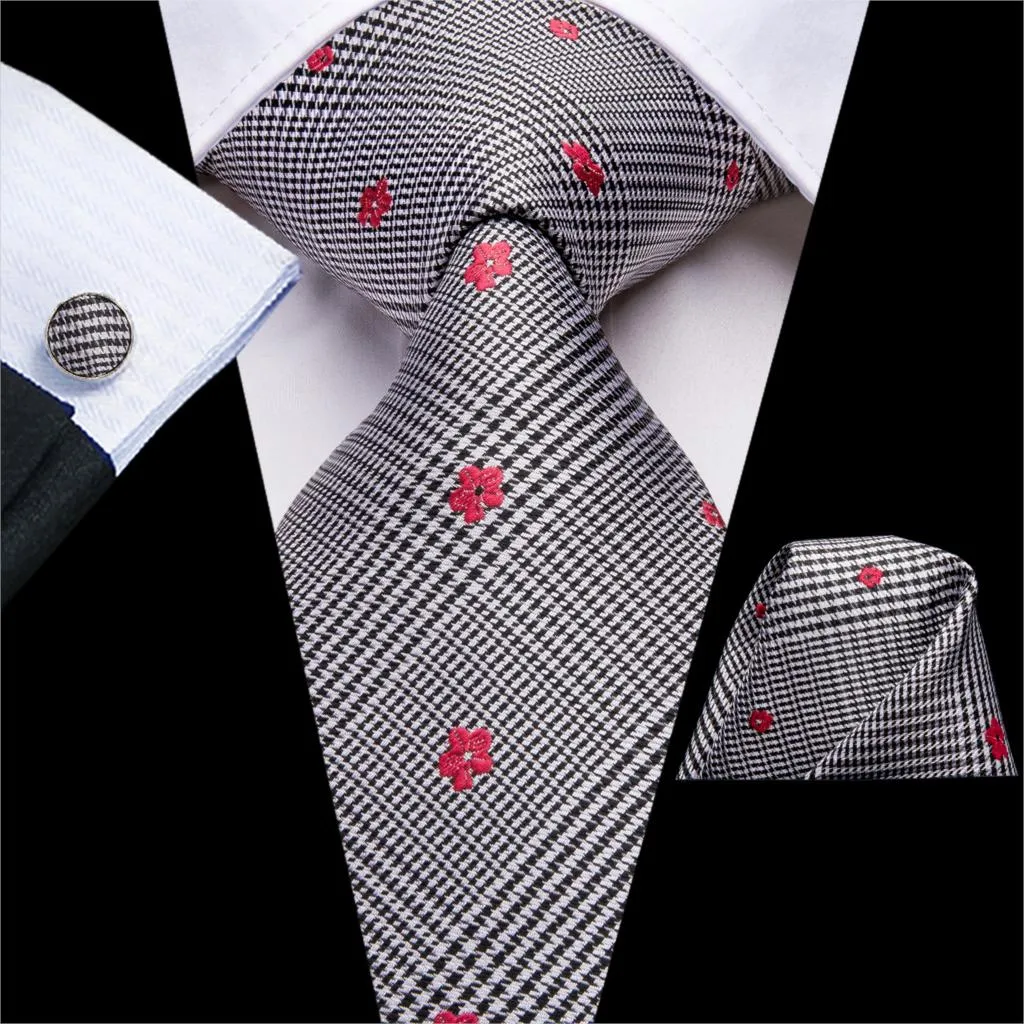 Hi-Tie Navy Blue Red Dot Silk Wedding Tie For Men Hanky Cufflink Mens Gift Tie Set Business Party Dropshipping Fashion Designer