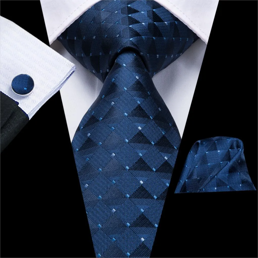 Hi-Tie Navy Blue Red Dot Silk Wedding Tie For Men Hanky Cufflink Mens Gift Tie Set Business Party Dropshipping Fashion Designer