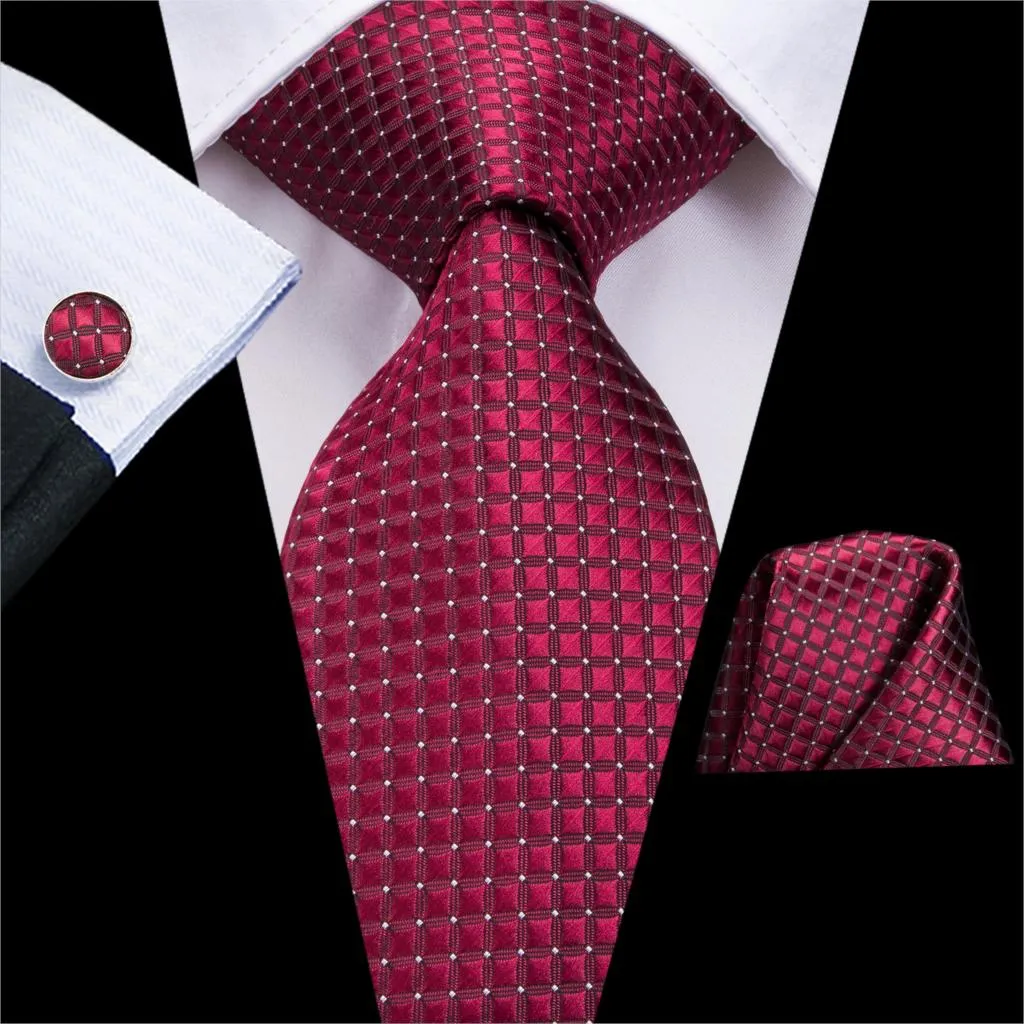 Hi-Tie Navy Blue Red Dot Silk Wedding Tie For Men Hanky Cufflink Mens Gift Tie Set Business Party Dropshipping Fashion Designer