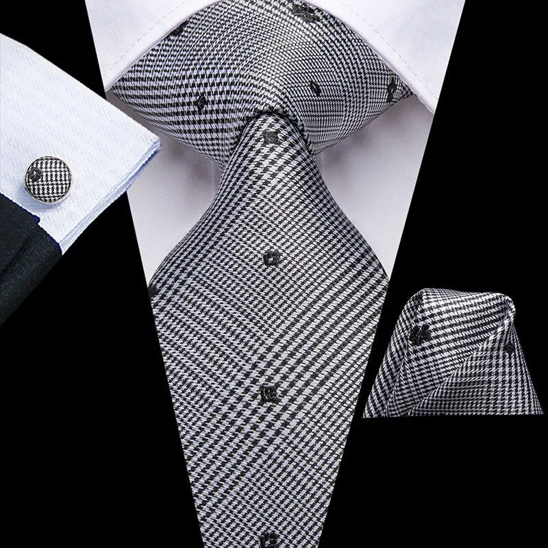 Hi-Tie Navy Blue Red Dot Silk Wedding Tie For Men Hanky Cufflink Mens Gift Tie Set Business Party Dropshipping Fashion Designer