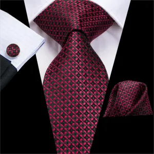 Hi-Tie Navy Blue Red Dot Silk Wedding Tie For Men Hanky Cufflink Mens Gift Tie Set Business Party Dropshipping Fashion Designer