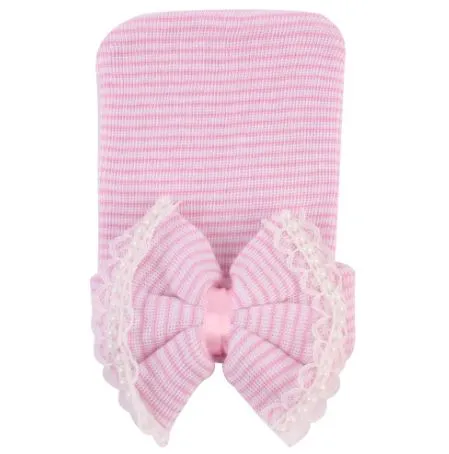 Hospital Hat with Lace & Pearl Bow