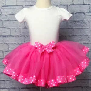 Hot Pink Tutu / Hot Pink Polka Dot Ribbon Trim & Bow