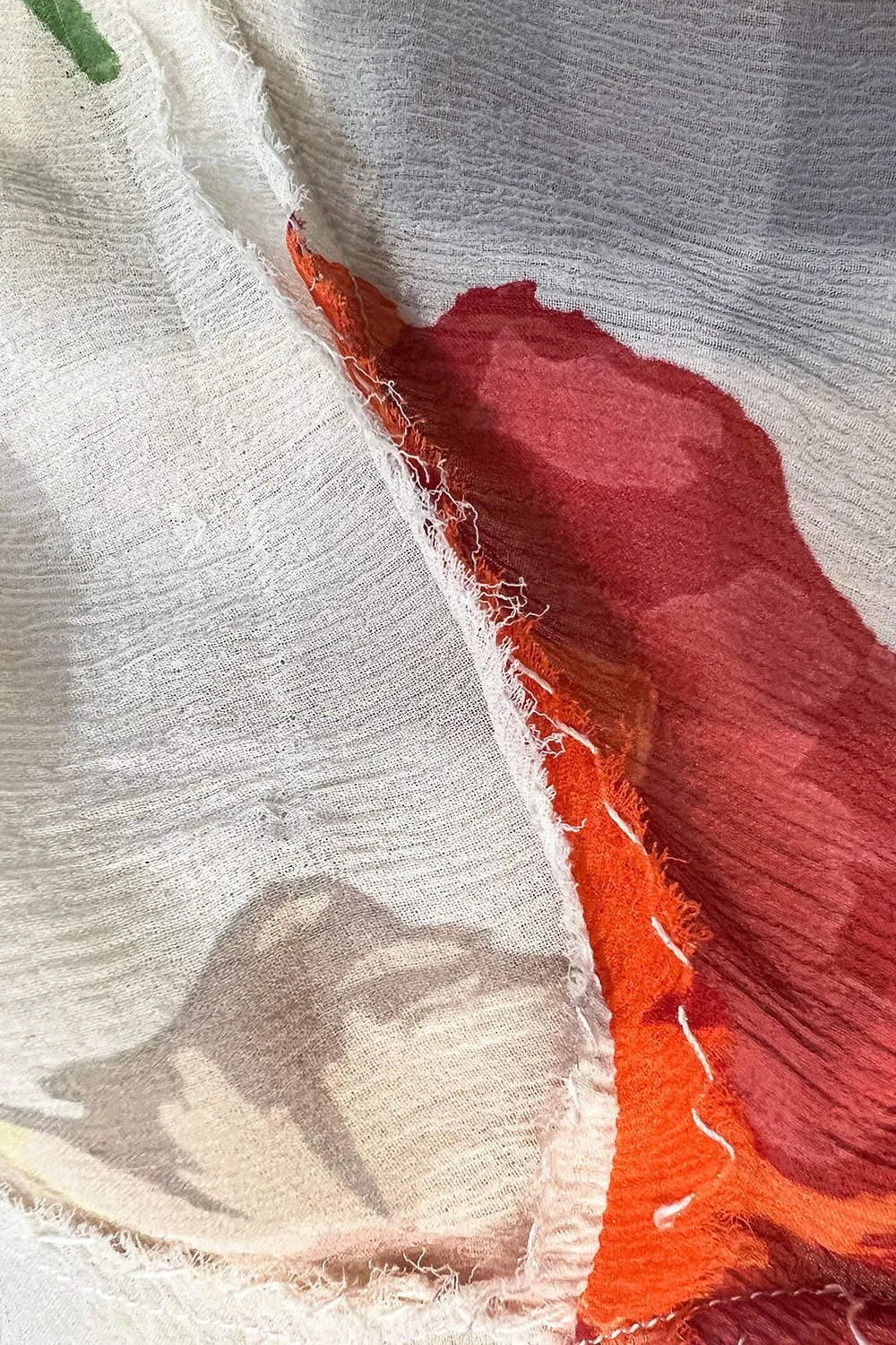 Incredible Numbered 1930s Huge Coral Flower Print Bias Cut Silk Chiffon Ivory Dress