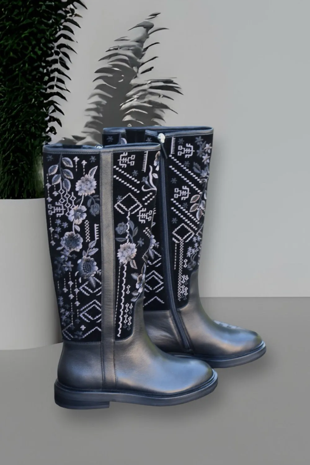 Johnny Was Black Olivia Embroidered Tall Boots Boho Chic JWS7421