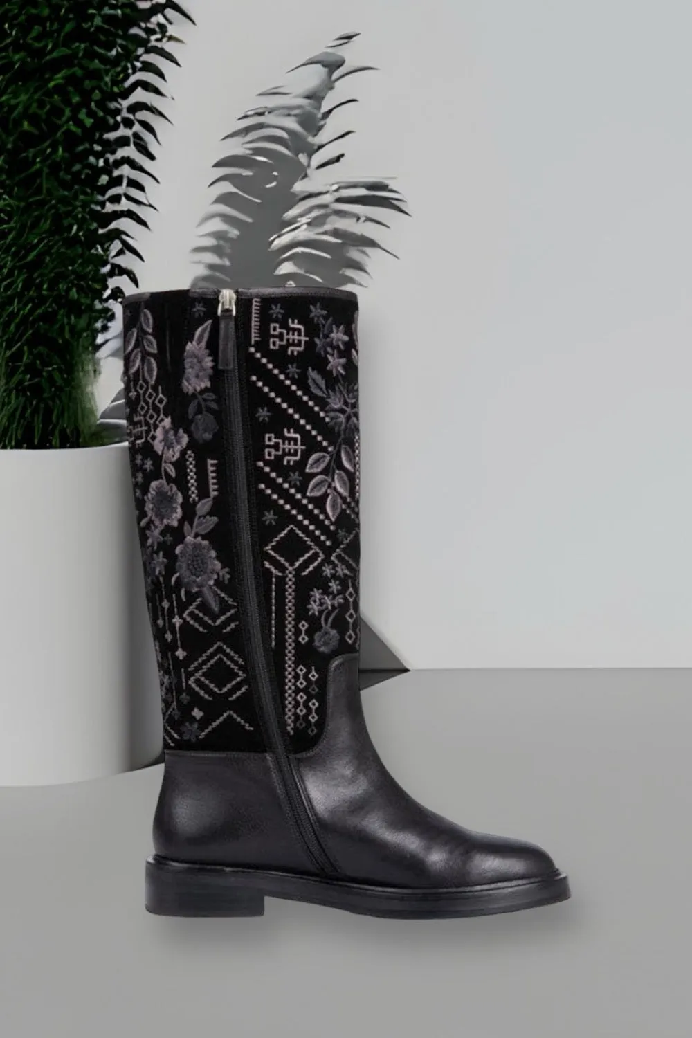 Johnny Was Black Olivia Embroidered Tall Boots Boho Chic JWS7421