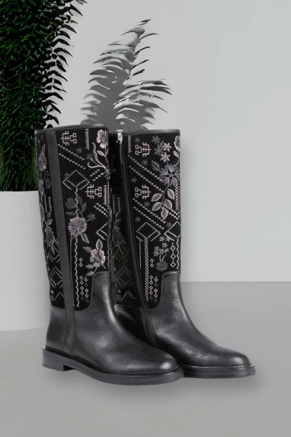 Johnny Was Black Olivia Embroidered Tall Boots Boho Chic JWS7421