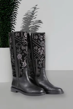Johnny Was Black Olivia Embroidered Tall Boots Boho Chic JWS7421
