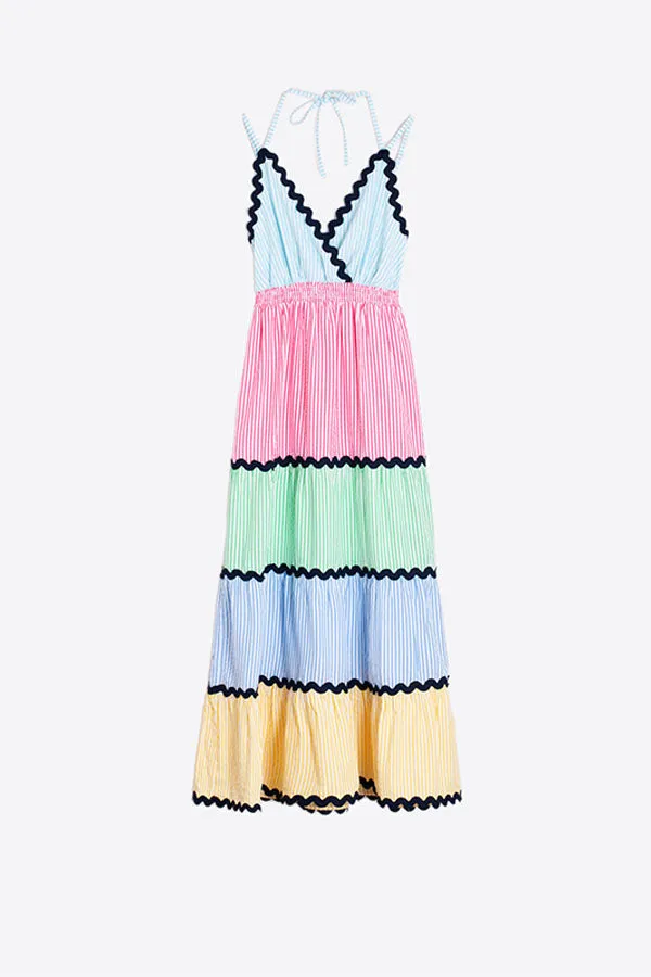 KALLY MULTICOLOR STRIPED RIC RAC SUNDRESS