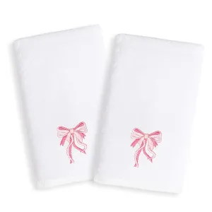 Kids Pink Bow Embroidered White Turkish Cotton Hand Towels (Set of