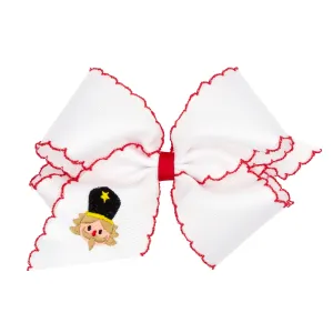 King Moonstitch Embroidered Christmas Bow - White Nutcracker