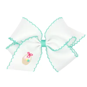King Moonstitch Embroidered Easter Hair Bow on Clippie - Easter Basket