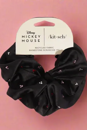 Kitsch & Mickey and Minnie Recycled Black Fabric Rhinestone Scrunchie