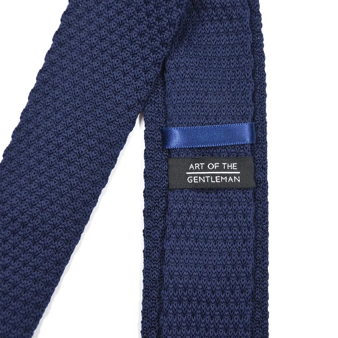 Knitted Point Navy Tie Set