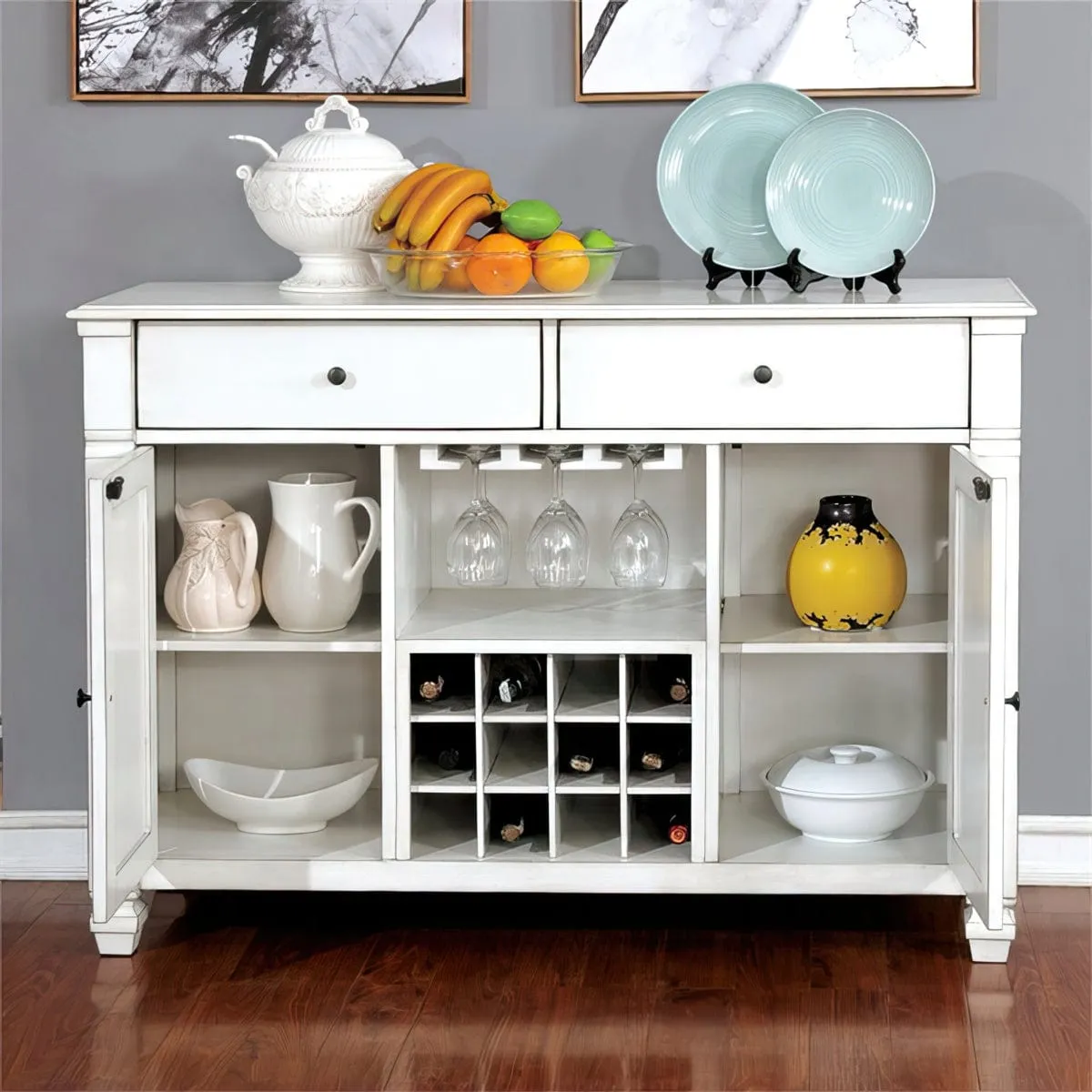 Labin White Wood Multi-Storage Wine Cabinet