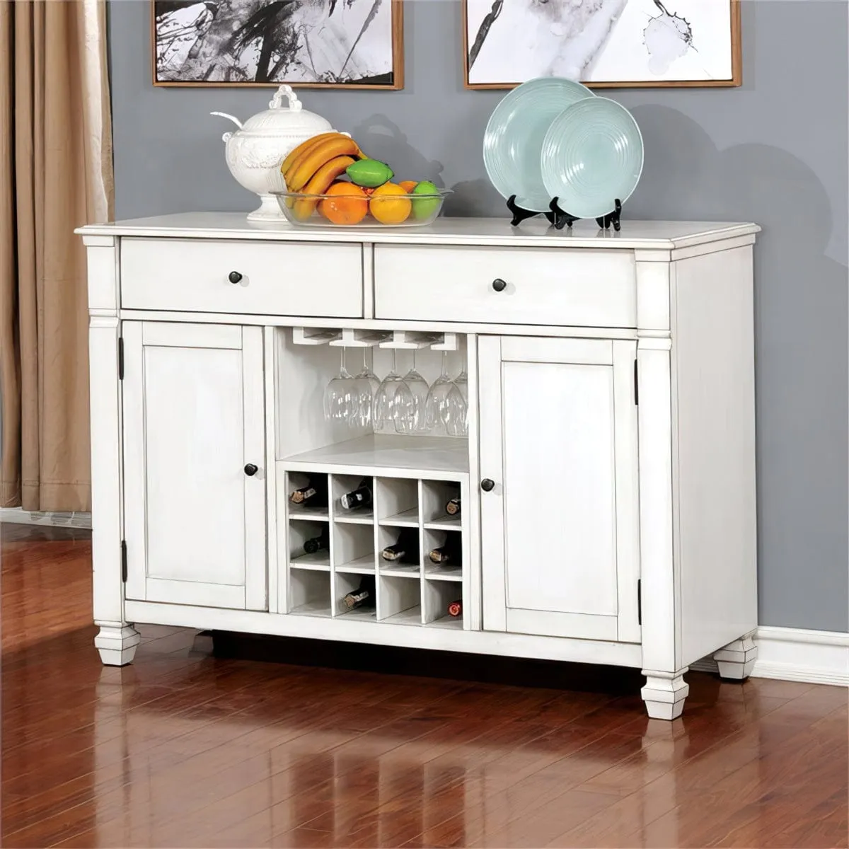 Labin White Wood Multi-Storage Wine Cabinet